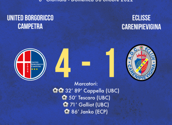Eccellenza: sconfitta per 4-1 contro lo United Borgoricco Campetra